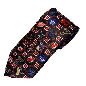 NHL Team Logo Necktie Hand Sewn 100% Polyester Black Red Sports Fan Gear Tie